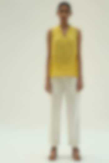 Yellow Hand Printed Top by Label Meesa at Pernia's Pop Up Shop