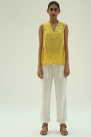 Yellow Hand Printed Top by Label Meesa