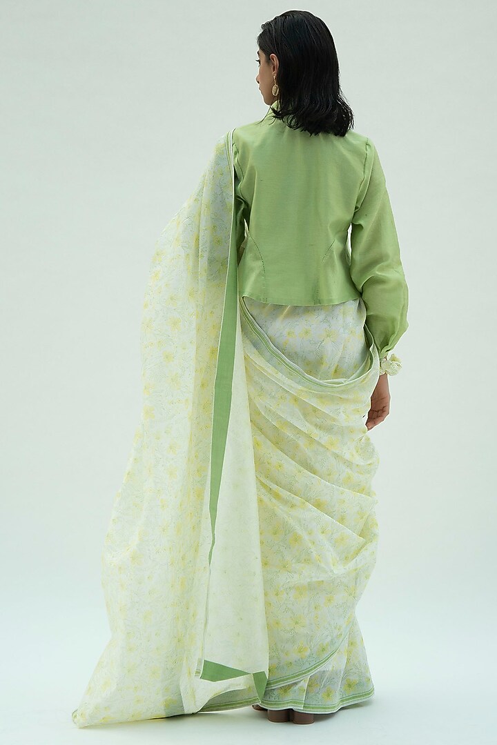 Sun White Hand Printed Festive Saree by Label Meesa at Pernia's Pop Up Shop