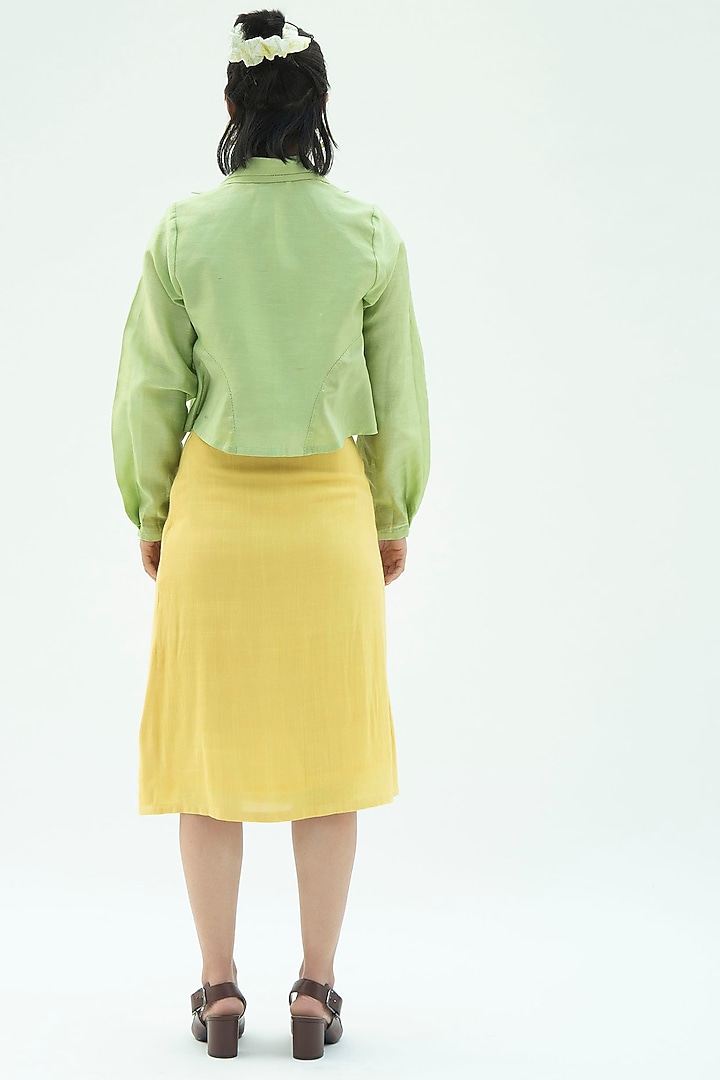Green Handwoven Chanderi Top by Label Meesa at Pernia's Pop Up Shop