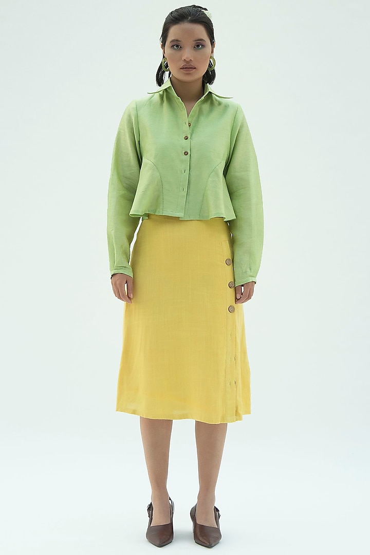 Yellow A-Line Skirt With Buttons by Label Meesa