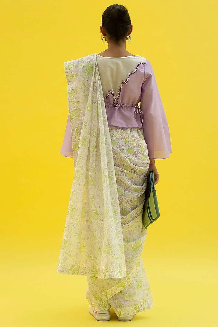 Sun White Printed Festive Saree by Label Meesa at Pernia's Pop Up Shop