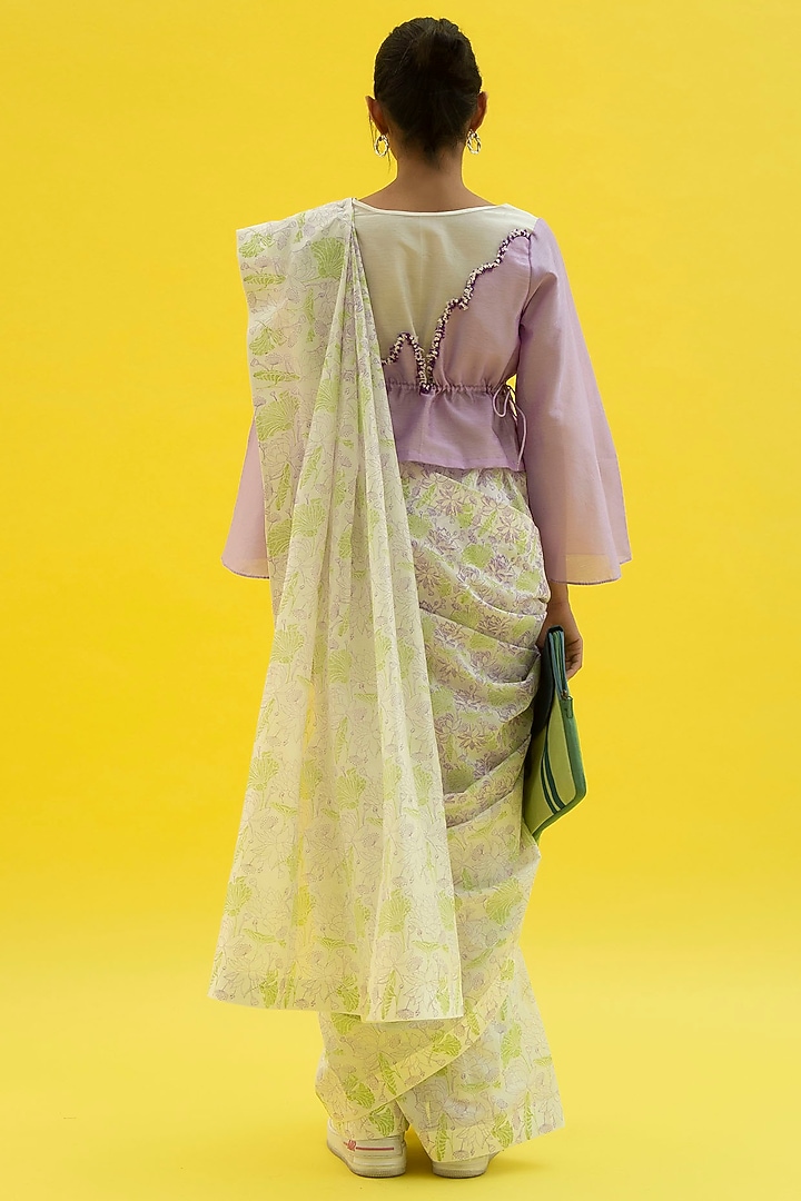 Cherry Blossom Purple Handwoven Chanderi Blouse by Label Meesa at Pernia's Pop Up Shop