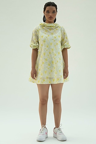 White Block Printed Dress With Inner by Label Meesa