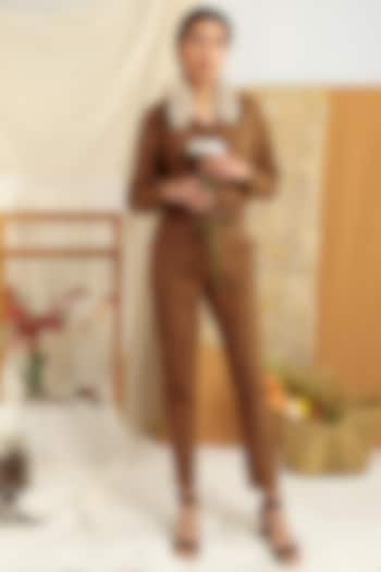 Brown Cotton Poplin Pant Set by Label Meesa at Pernia's Pop Up Shop