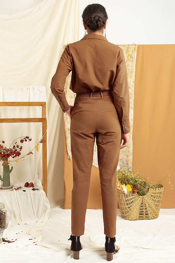 Brown Cotton Poplin Pant Set by Label Meesa at Pernia's Pop Up Shop