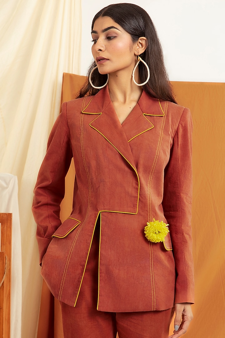 Brown Cotton Poplin Blazer Set by Label Meesa at Pernia's Pop Up Shop