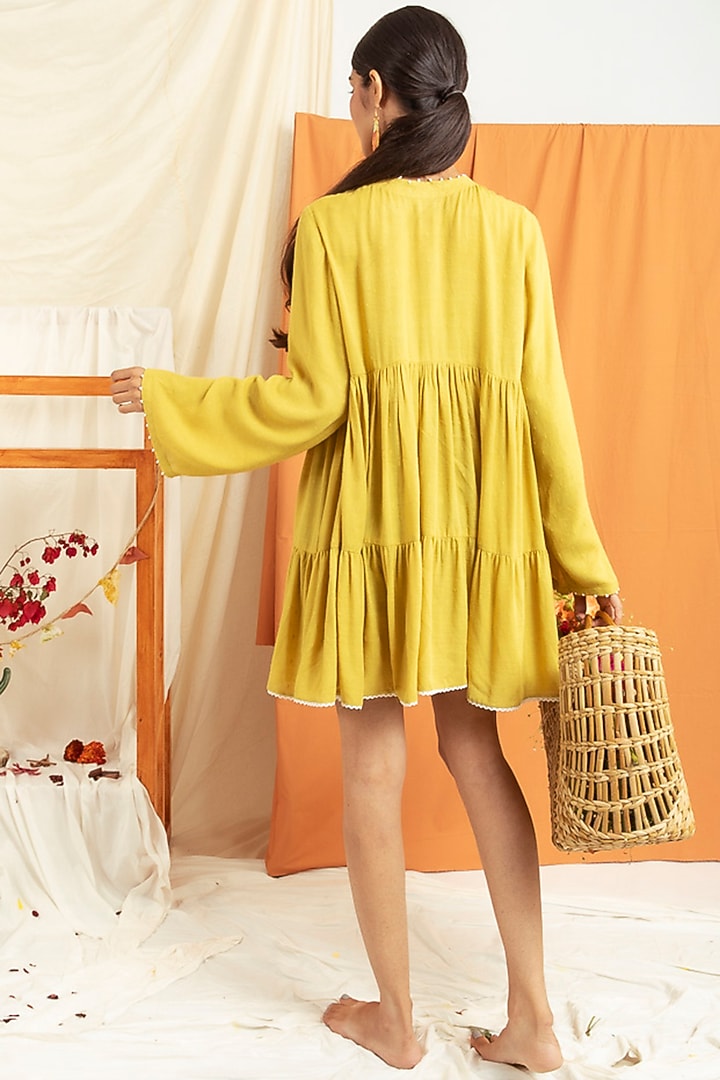Yellow Aloe Fabric Mini Summer Dress by Label Meesa at Pernia's Pop Up Shop
