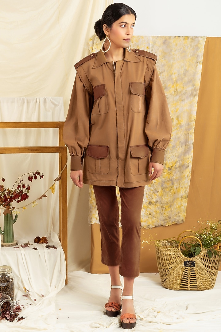 Brown & Red Cotton Poplin Pant Set by Label Meesa at Pernia's Pop Up Shop