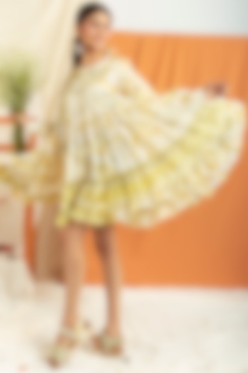 Multi-Coloured Silk Chanderi Mini Dress by Label Meesa