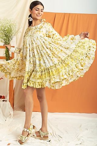 Multi-Coloured Silk Chanderi Mini Dress by Label Meesa