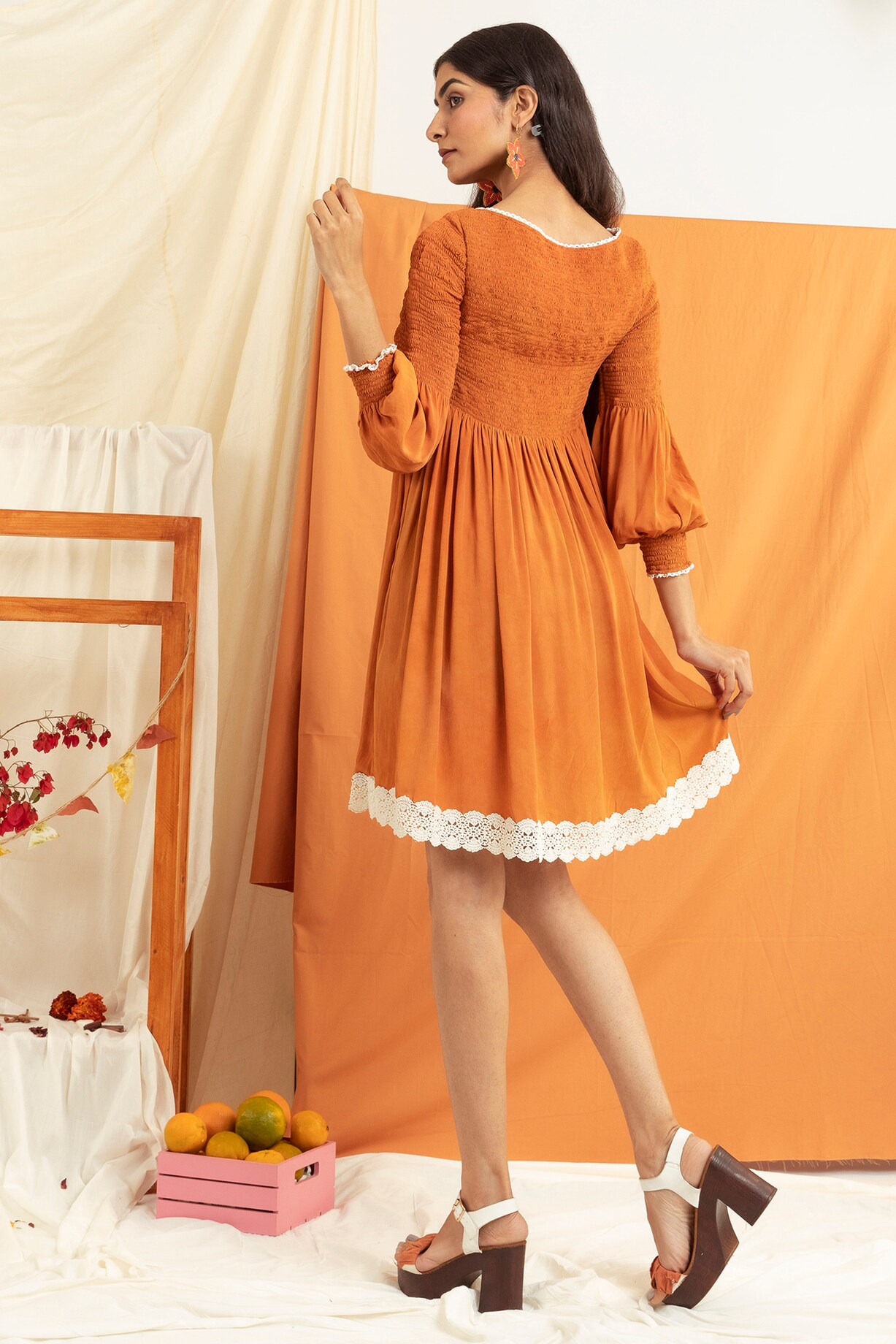 open lace back dress Tangerine Petal Long Slip Dress