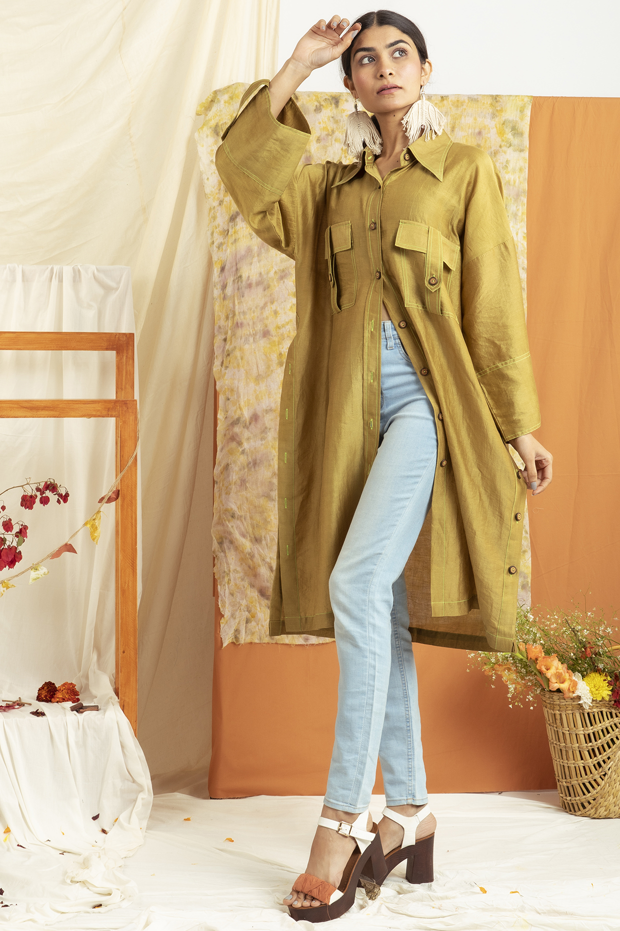 Yellow Silk Chanderi Shirt by Label Meesa