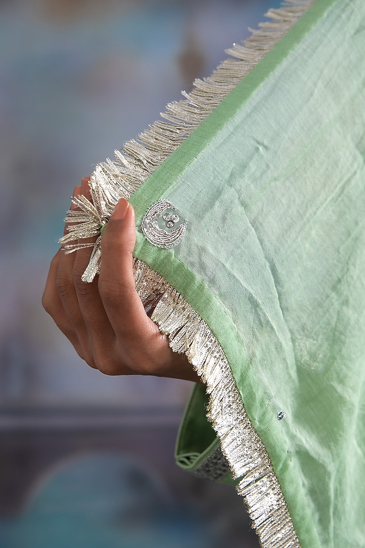 Pista Green Pure Chanderi Silk Hand Embroidered Kurta Set by Label Meesa at Pernia's Pop Up Shop