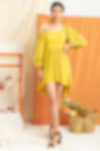 Bright Yellow Rayon Mini Dress by Label Meesa