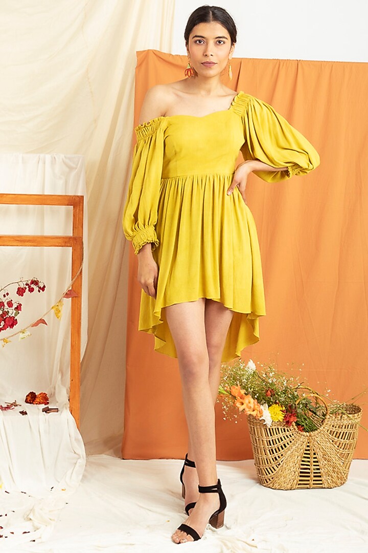 Bright Yellow Rayon Mini Dress by Label Meesa