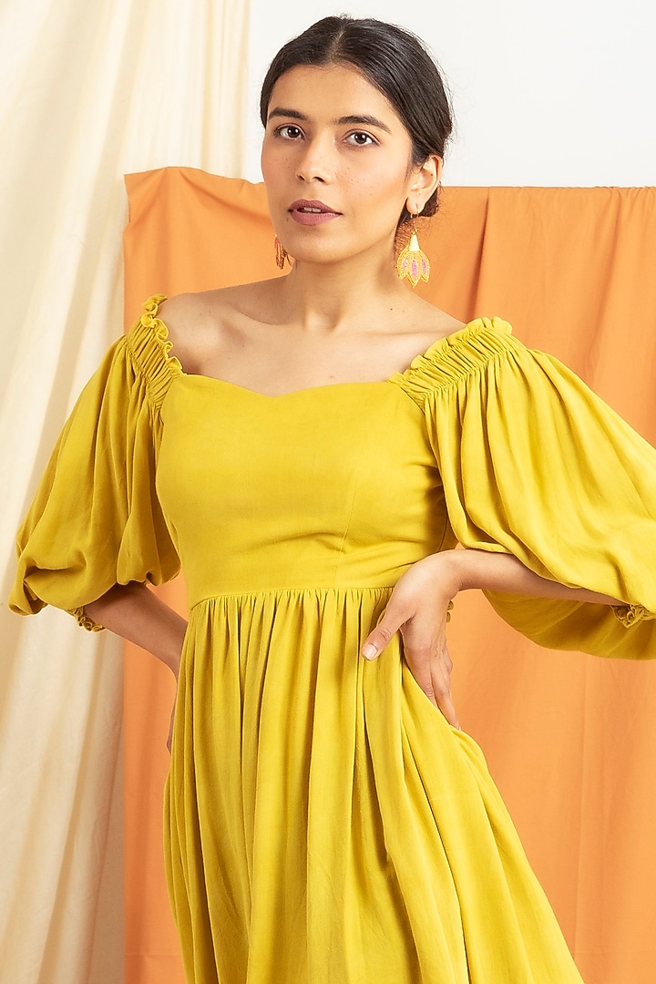 Bright Yellow Rayon Mini Summer Dress by Label Meesa at Pernia's Pop Up Shop
