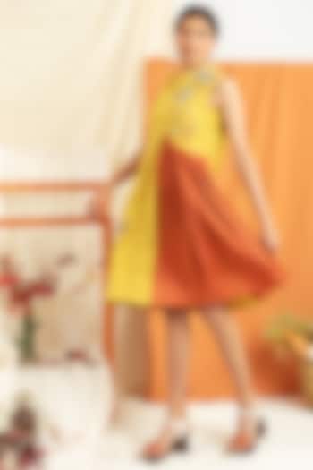 Bright Yellow Cotton Poplin Knee-Length Dress by Label Meesa