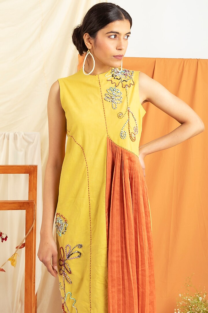 Bright Yellow Cotton Poplin Knee-Length Summer Dress by Label Meesa at Pernia's Pop Up Shop