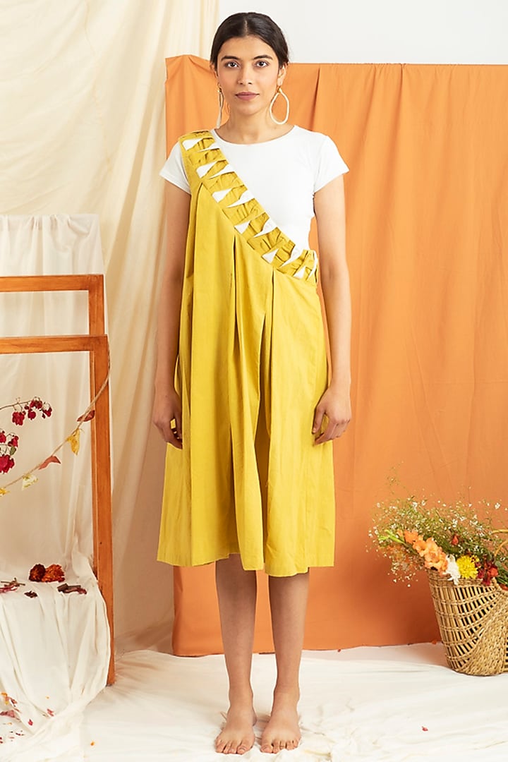 Bright Yellow Flared Knee-Length Dress by Label Meesa