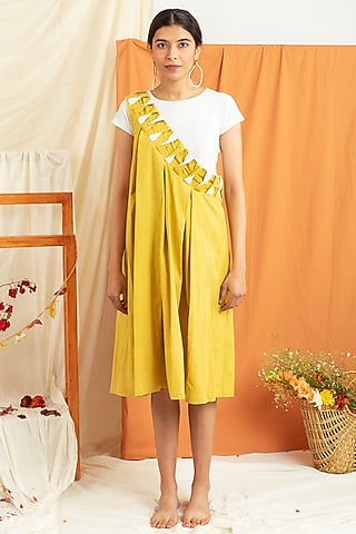 Bright Yellow Flared Knee-Length Dress by Label Meesa