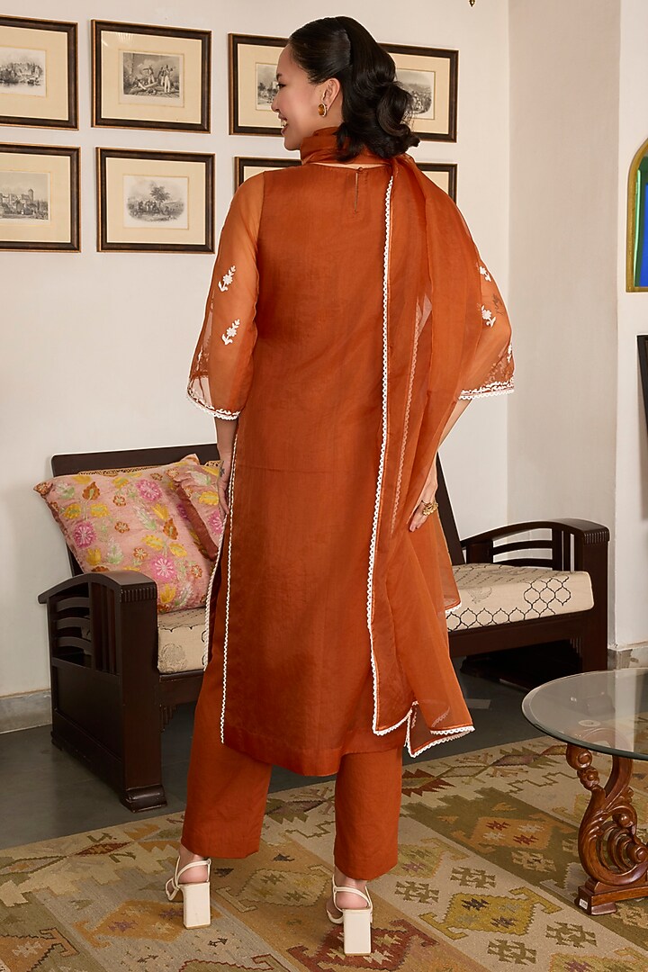 Brown Organza Thread Embroidered Kurta Set by Label Meesa at Pernia's Pop Up Shop