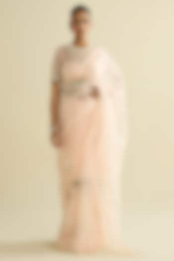 Pink Organza Hand Embroidered Pre-Draped Wedding Saree Set by Label Meesa at Pernia's Pop Up Shop