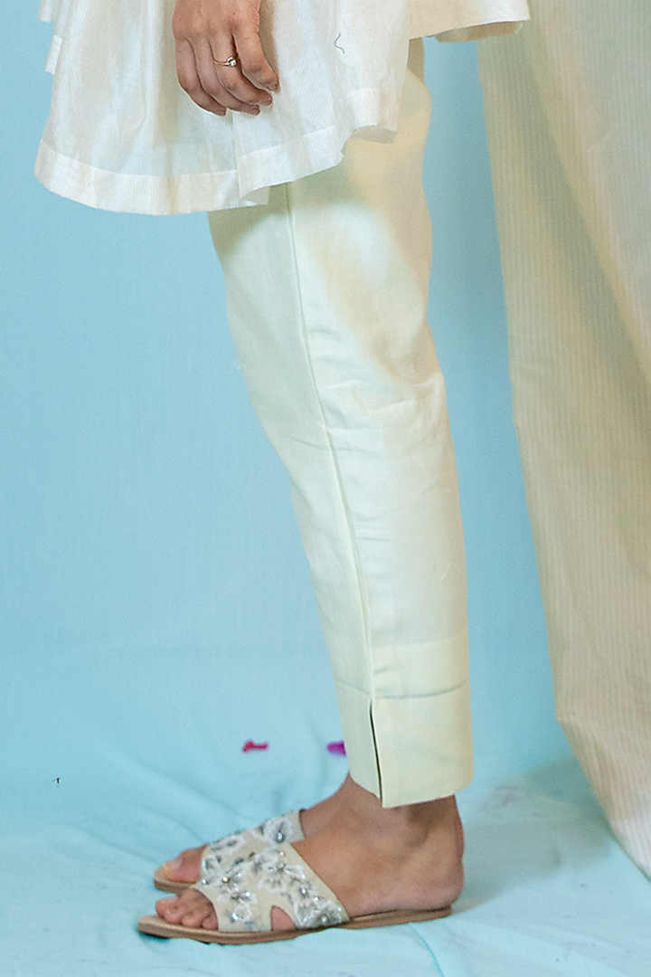 Off-White Silk Embroidered Kaftan Shirt by Label Meesa at Pernia's Pop Up Shop