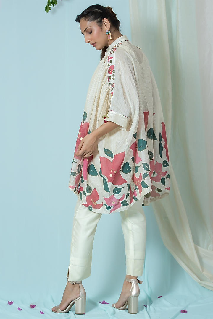 Off-White Silk Printed Kaftan Shirt by Label Meesa at Pernia's Pop Up Shop
