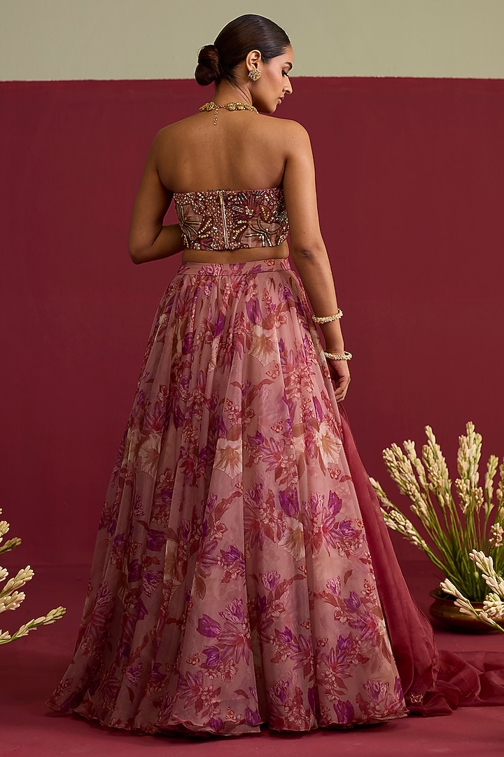 Pink Organza Screen Printed Lehenga Set by Label Meesa at Pernia's Pop Up Shop