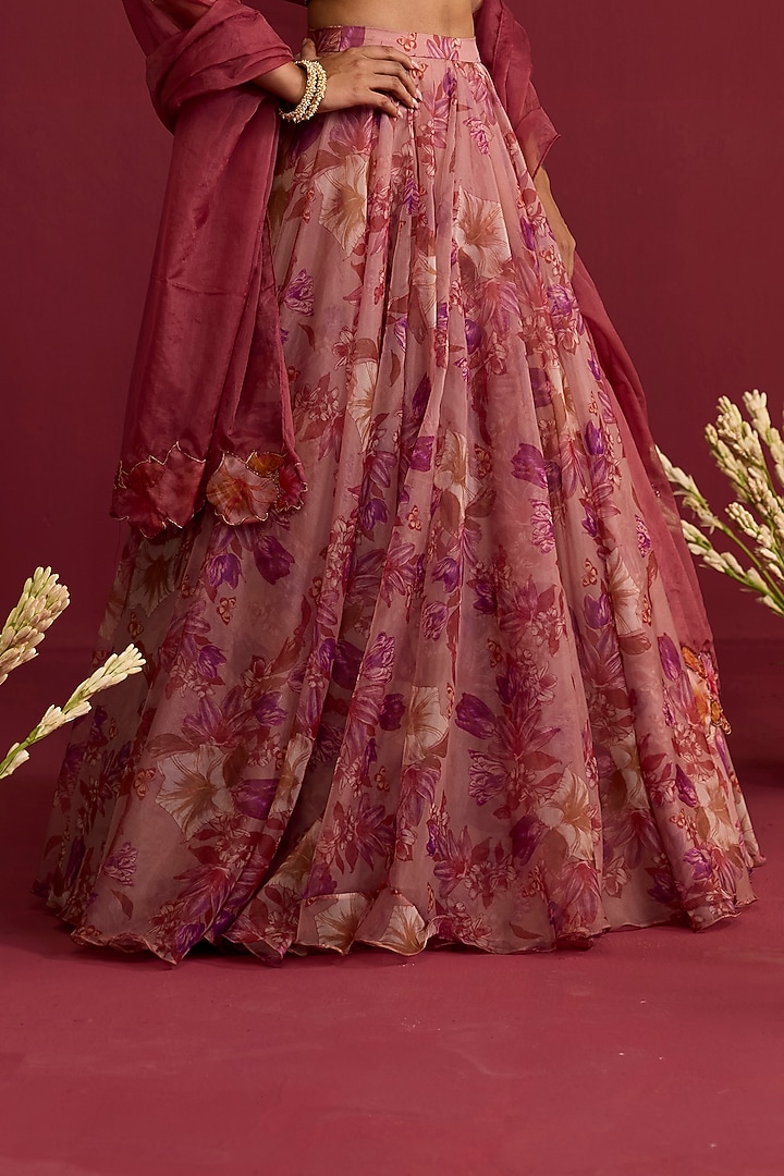 Pink Organza Screen Printed Lehenga Set by Label Meesa at Pernia's Pop Up Shop