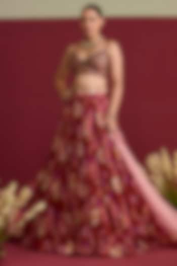 Red Georgette Screen Printed Wedding Lehenga Set by Label Meesa at Pernia's Pop Up Shop