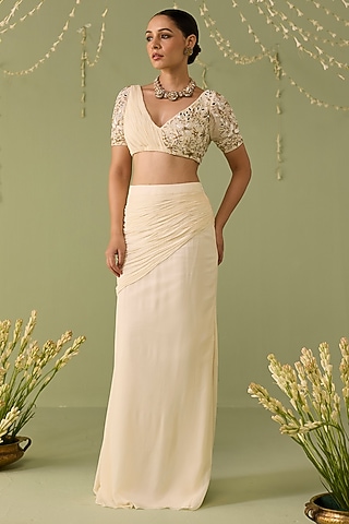 White Georgette Skirt Set by Label Meesa