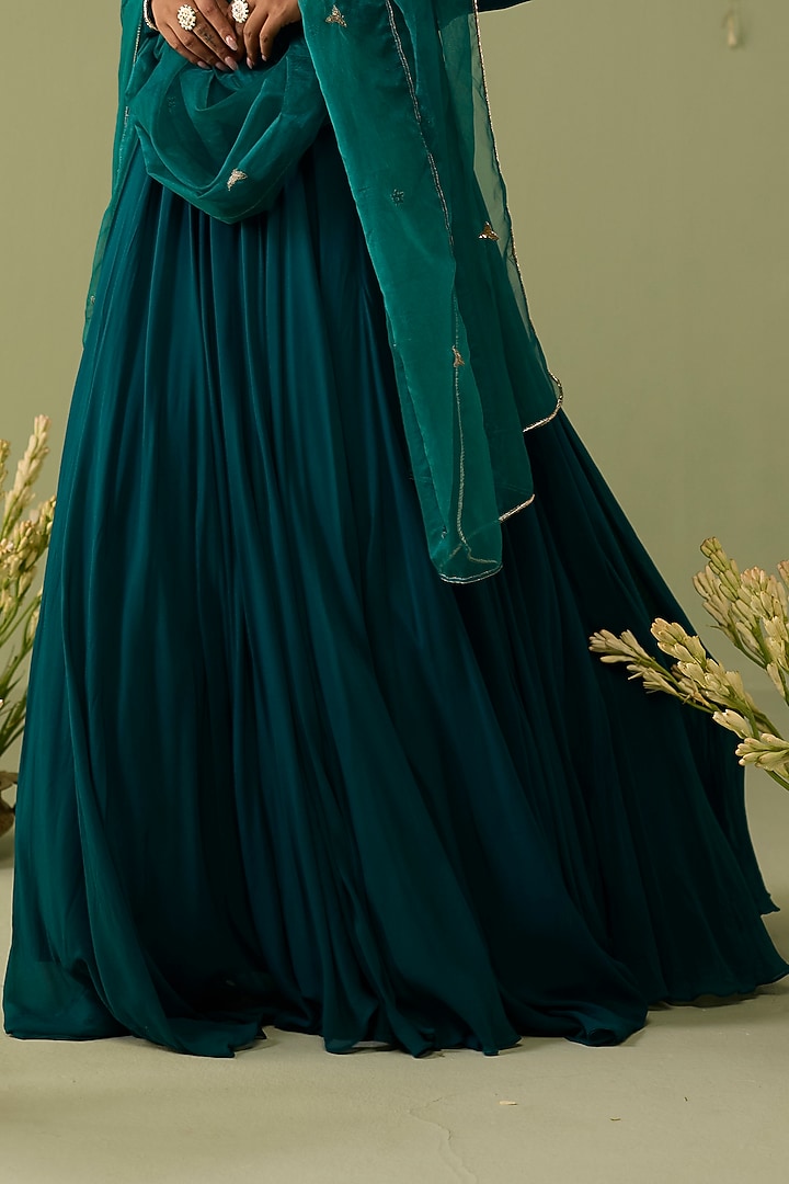 Teal Blue Georgette Hand Embroidered Party Wear Anarkali Set by Label Meesa at Pernia's Pop Up Shop