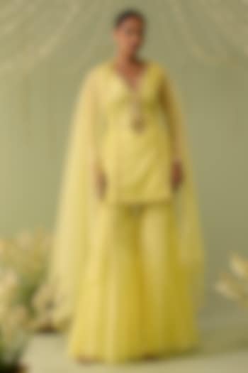 Yellow Organza Party Wear Sharara Set by Label Meesa at Pernia's Pop Up Shop
