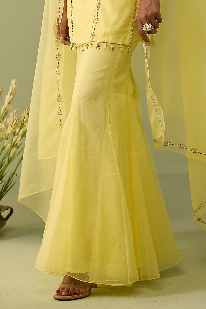 Yellow Organza Party Wear Sharara Set by Label Meesa at Pernia's Pop Up Shop