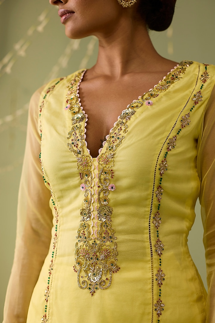 Yellow Organza Party Wear Sharara Set by Label Meesa at Pernia's Pop Up Shop