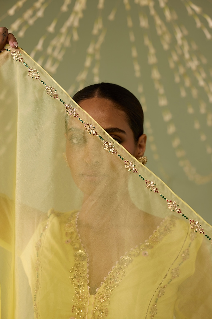Yellow Organza Party Wear Sharara Set by Label Meesa at Pernia's Pop Up Shop
