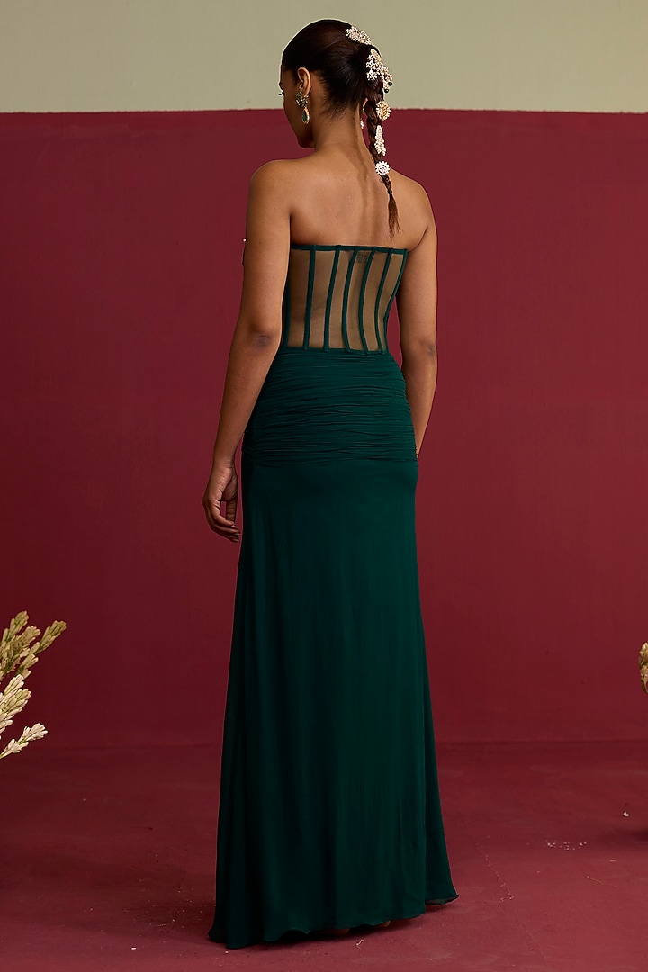 Green Chinon Chiffon Hand Embroidered Party Wear Gown by Label Meesa at Pernia's Pop Up Shop