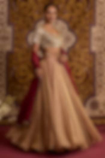 Beige Tissue Wedding Lehenga Set by Label Meesa at Pernia's Pop Up Shop