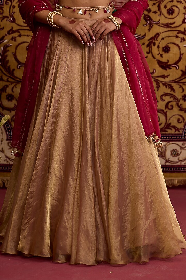 Beige Tissue Wedding Lehenga Set by Label Meesa at Pernia's Pop Up Shop