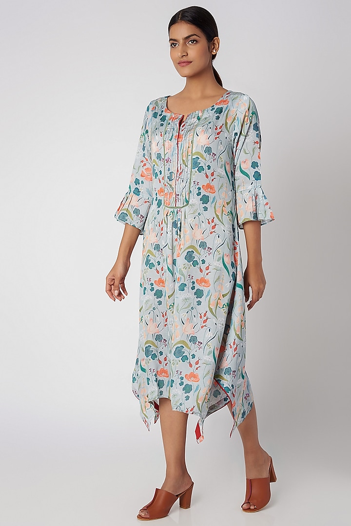 Sky Blue Digital Printed Dress by Linen and Linens