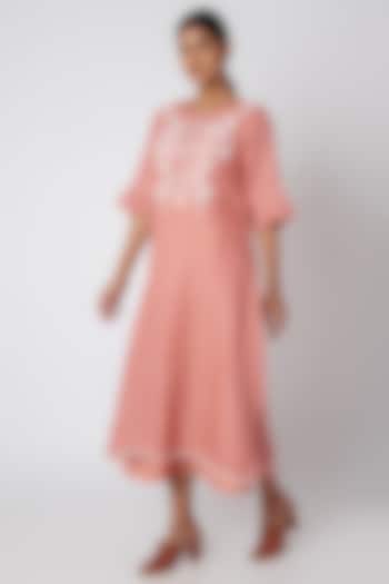 Blush Pink Embroidered Layered Dress by Linen and Linens