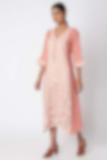 Peach Embroidered Linen Summer Dress by Linen and Linens at Pernia's Pop Up Shop