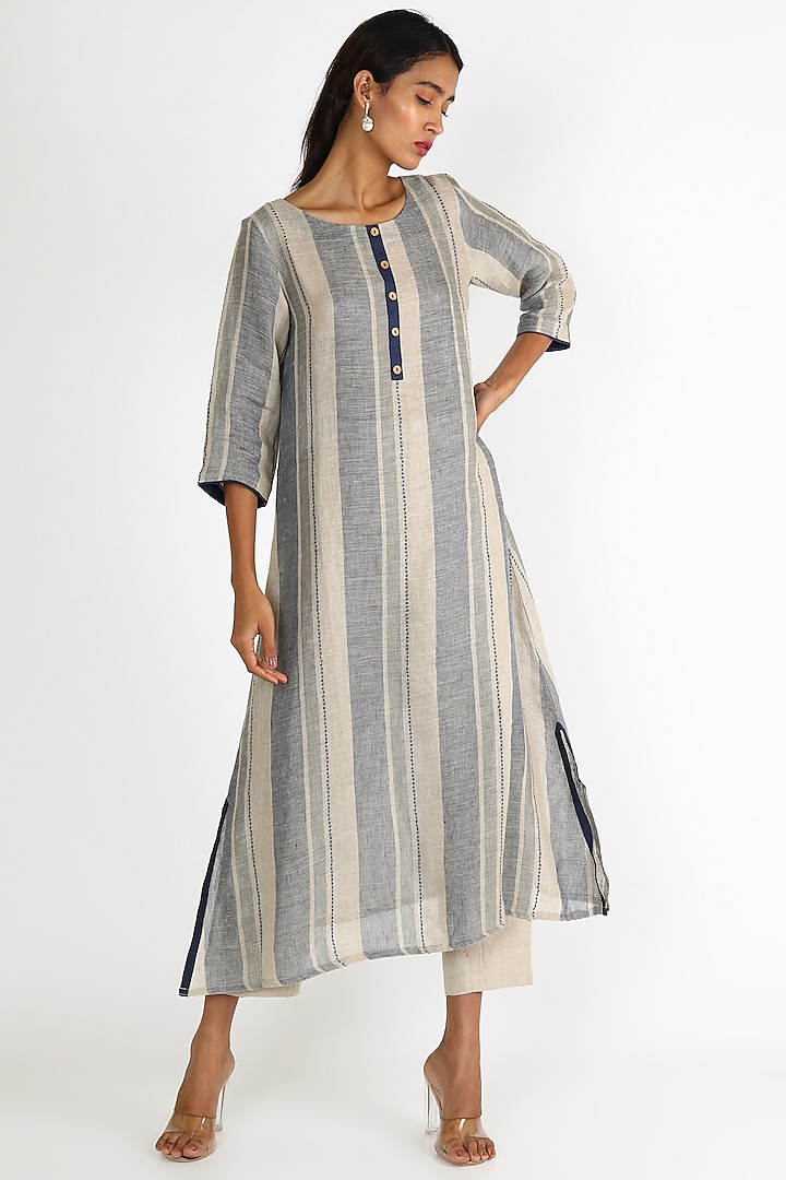 Navy Blue Striped Tunic by Linen And Linens