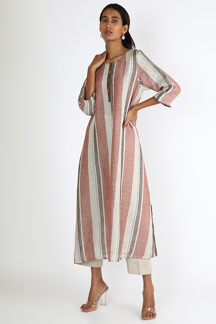 Rust Striped Tunic by Linen And Linens