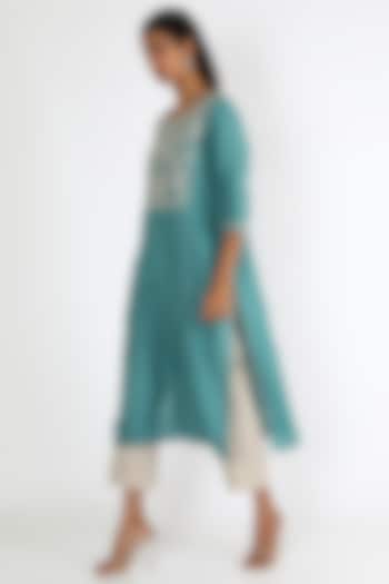 Turquoise Embroidered Tunic by Linen And Linens