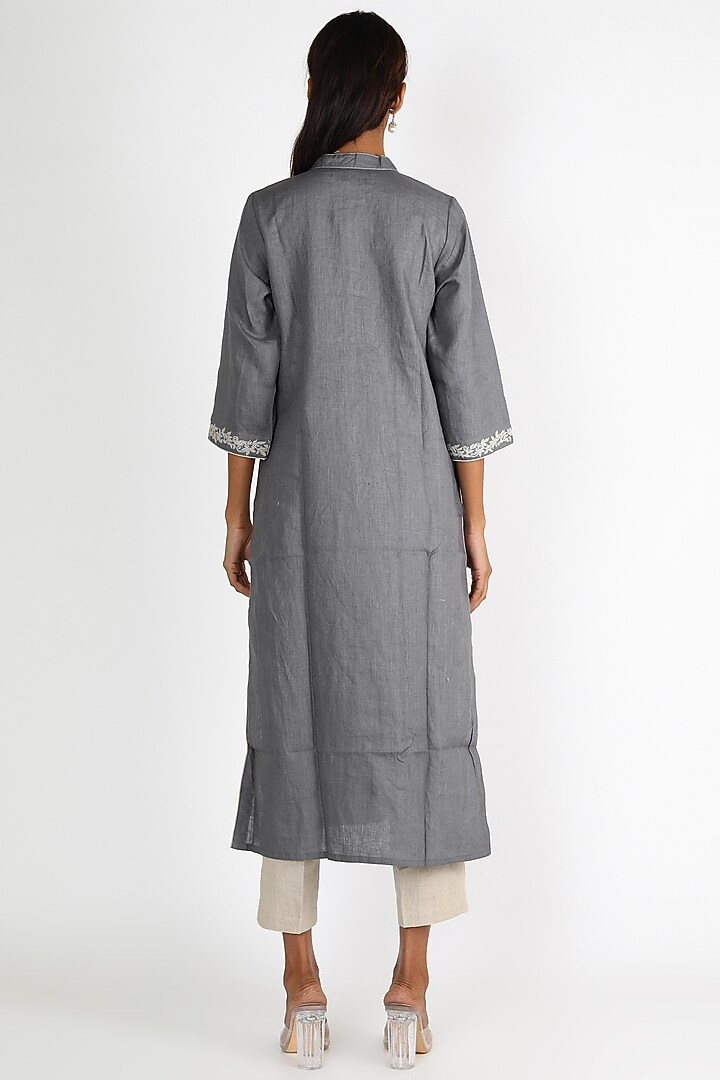 Grey Embroidered Tunic by Linen And Linens at Pernia's Pop Up Shop