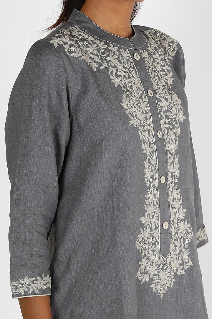 Grey Embroidered Tunic by Linen And Linens at Pernia's Pop Up Shop