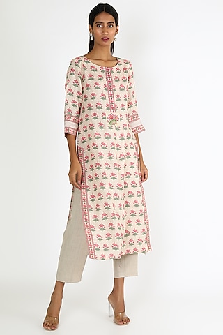 Pink & White Printed Tunic by Linen And Linens